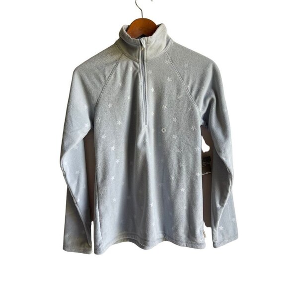 New! Eddie Bauer Star Pattern Light Blue Fleece 1/4 Zip Size Small High Neck - Picture 1 of 7